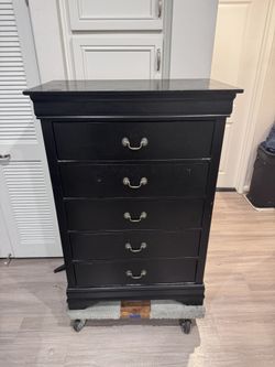 Black 5-Drawer Solid Wood Dresser / Chest – 33” × 17.5” × 48”