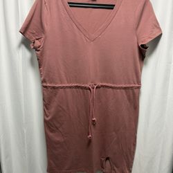Mauve V-Neck Tunic - Cinched Drawstring Waist