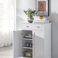 Storage Cabinet with Drawer and Double Doors, Free-Standing Organizer with Inner Adjustable Shelf for Living Room, 11.8D x 23.6W x 31.5H in