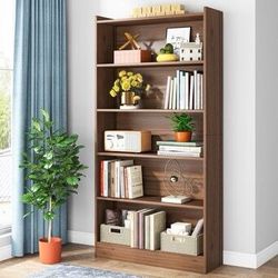 New 6-Tier Wood Bookcase, 72" Large Tall Bookshelf with Storage Shelves, Brown