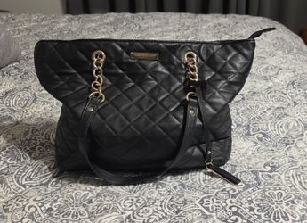 Black Quilted Jones New York Signature Tote with Gold Chain Straps