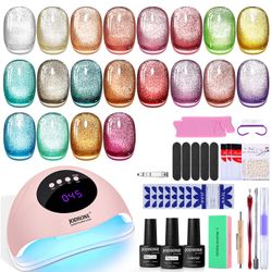 JODSONE 20 Colors Cat Eye Gel Nail Polish Kit with Base Coat Top Coat 3-IN-1 Magnet U V Soak Off Gel Polish for at Home DIY Nail Art