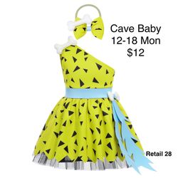 Cave Baby Dress Pebbles Flintstones Dress 12-18 Months / Disfraz de Cavernicola Bebe