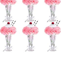 6 Sets Pink Carnations Artificial Flowers, 50's Theme Party Decorations Include White Pink Carnation Lifelike Cherries and Paper Straws for Sock Hop R