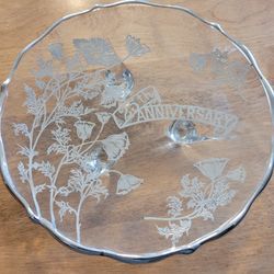 Vintage 25th anniversary commerative glass plate with ornate silver details