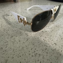 Versace/Gold Medusa Leather Pilot Sunglasses