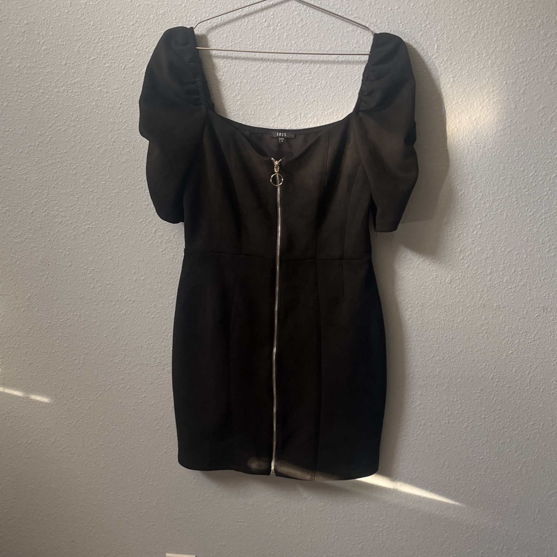 Black Mini Dress Velvet Size L 