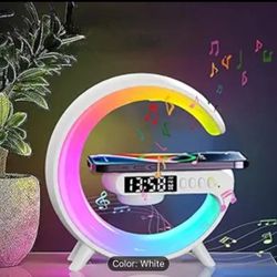 Wireless Speaker Rhythm RGB Light Bar Smart Light Sunrise Alarm Clock Wake Up Light Alarm for Bedroom Dimmable Table Lamp with Fast Wireless Charger A