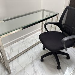 Glass Top Desk & Black Office Chair