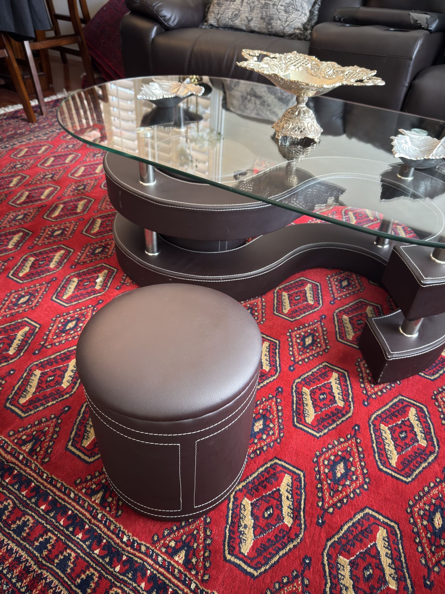 Nesting Glass Coffee Table Set (Table + 2 Stools)