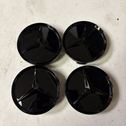 4x Mercedes Benz Center Caps Glossy Black 2.95Inch/75mm Fits Most Models GLOSS
