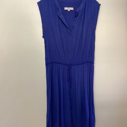 Women’s LOFT 100% rayon drawstring waist sleeveless blue dress… Size large
