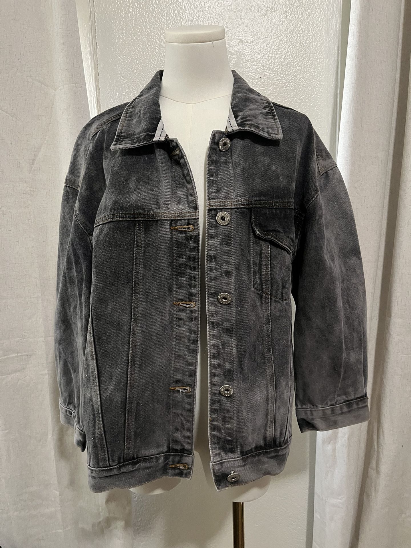 POL Charcoal Denim Jacket with Red, black & white Stripe