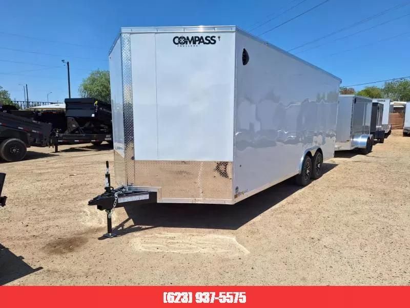 2025 Compass 20X8.5 Jasper Se Flat Top Sloped V-Nose Car Hauler, 10K, Black Aluminum Wheels, White, Rd
