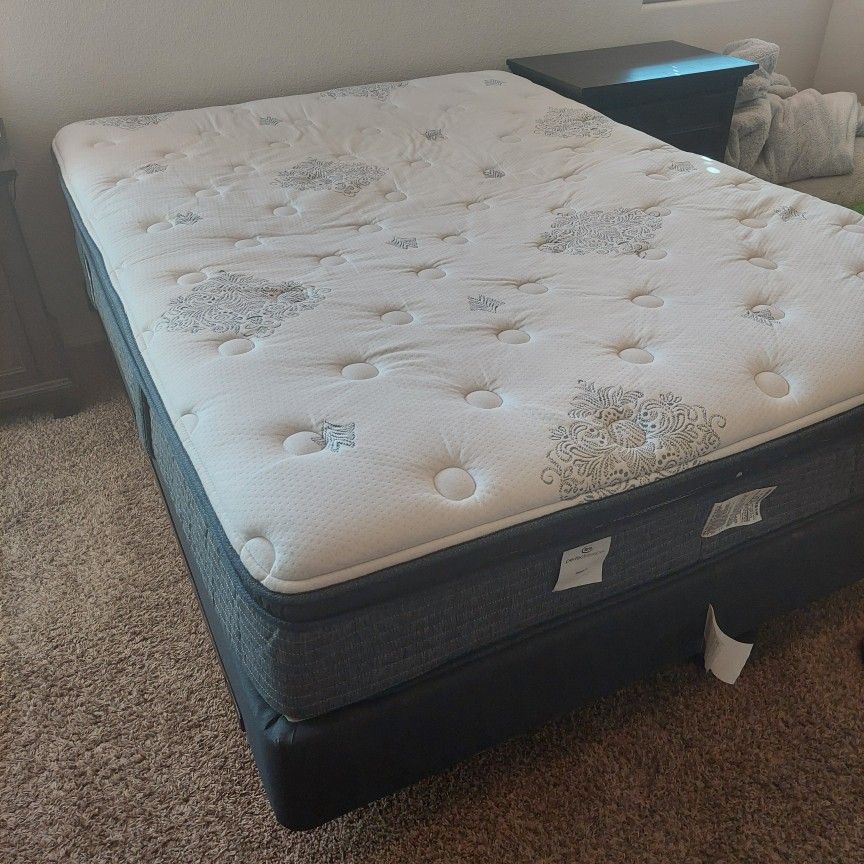 Queen Size Mattress, Box Spring, And Metal Frame