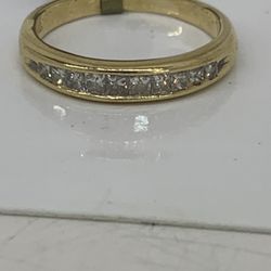 14 Karat Yellow, Gold Princess, Cut Channel Set Diamond Wedding Band Size 8.5