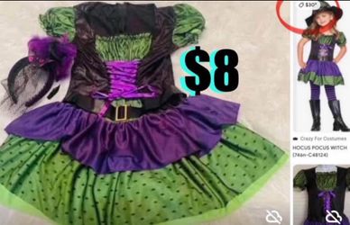 $7 LIKE NEW Witch 🧙♀️ Hocus Pocus Costume and Head Band size S/M Junior kids