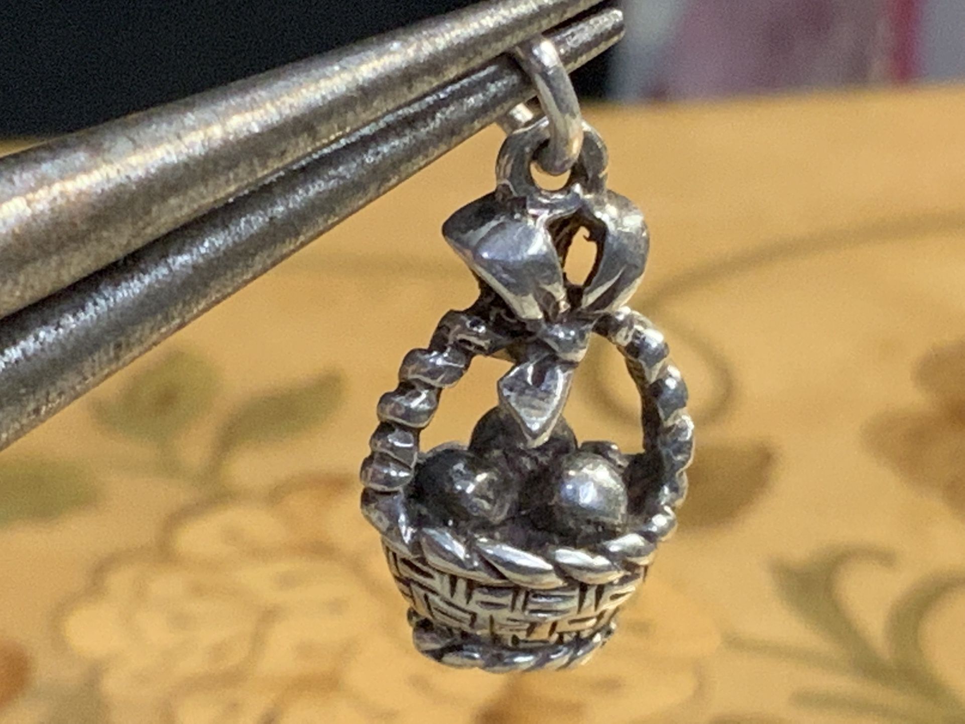 Sterling Silver Easter Basket Charm