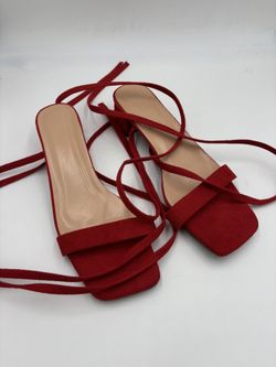 Red Strappy Sandals UK size 43 US 11—1.5” heel 