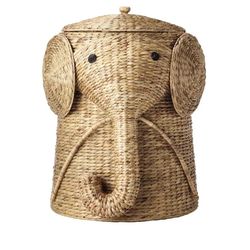 Elephant Brown Woven Wood Laundry Room Hamper Basket with (16 W)