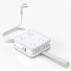 Brandnew Flat Plug Power Strip with USB C, GAN 45W USB-C Port, 8 Outlets 2 USB, 3 Side Outlet Extender with 5 ft Wrapped Extension Cord, Fast Charge f