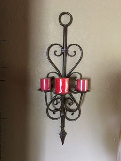 3 pillar candle holder wall scones. Decorative metal