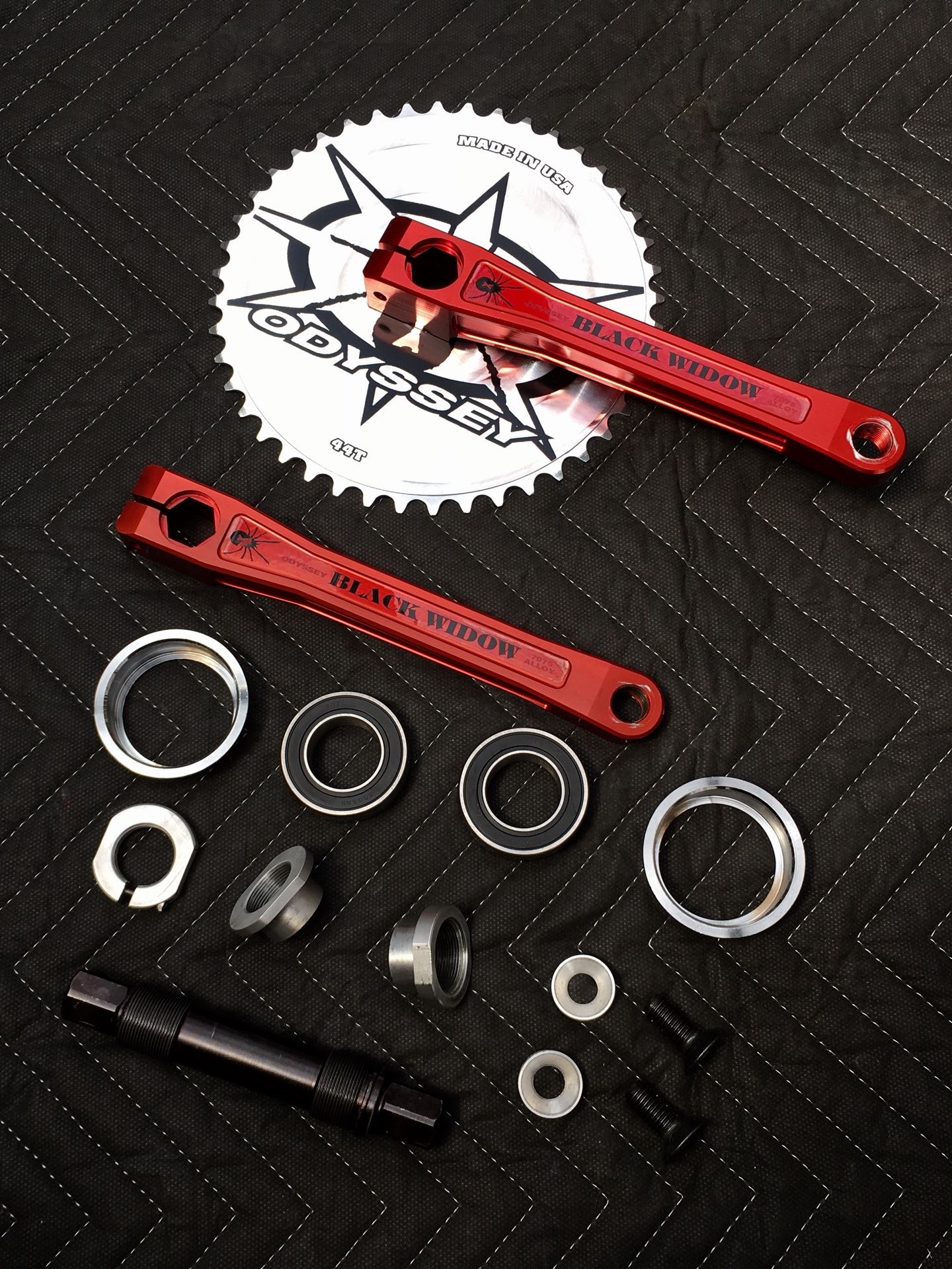 MINT BLACK WIDOW 175 ANODIZED RED USA 🇺🇸 BMX CRANKS SET 44T SPROCKET BOSS LS TNT S&M HOLMES CHALLENGER GT PRO SPEED SERIES PK RIPPER 20” 24” CRUISER