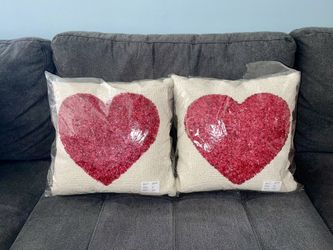 Valentine’s Day Red Heart Beaded Motif Pillow Accents Decor