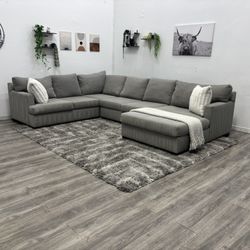 Living Spaces Grey Sectional Couch - Free Delivery 