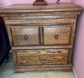 Pair of Oak Wood 2-Drawer Nightstand