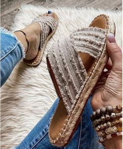 Woven Espadrille Slide Sandals