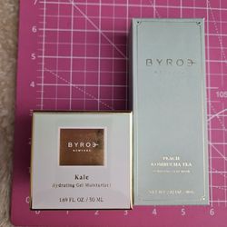 2pc BYROE SKINCARE LOT (KALE GEL MOISTURIZER/PEACH KOMBUCHA TEA CLAY MASK) NEW IN UNOPENED BOXES + FREEBIES 