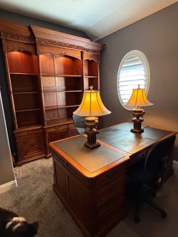 OFFICE DESK/CREDENZA & BOOKSHELF - Mahogany