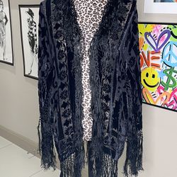 Mina Collection Western Wear Silk & Velvet Fringe Duster - One Size