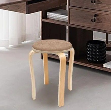 Wood Stool With Cushion Set Of 2