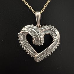 Sterling Silver Vermeil Diamond Accent Open Heart Pendant ~Necklace 18”