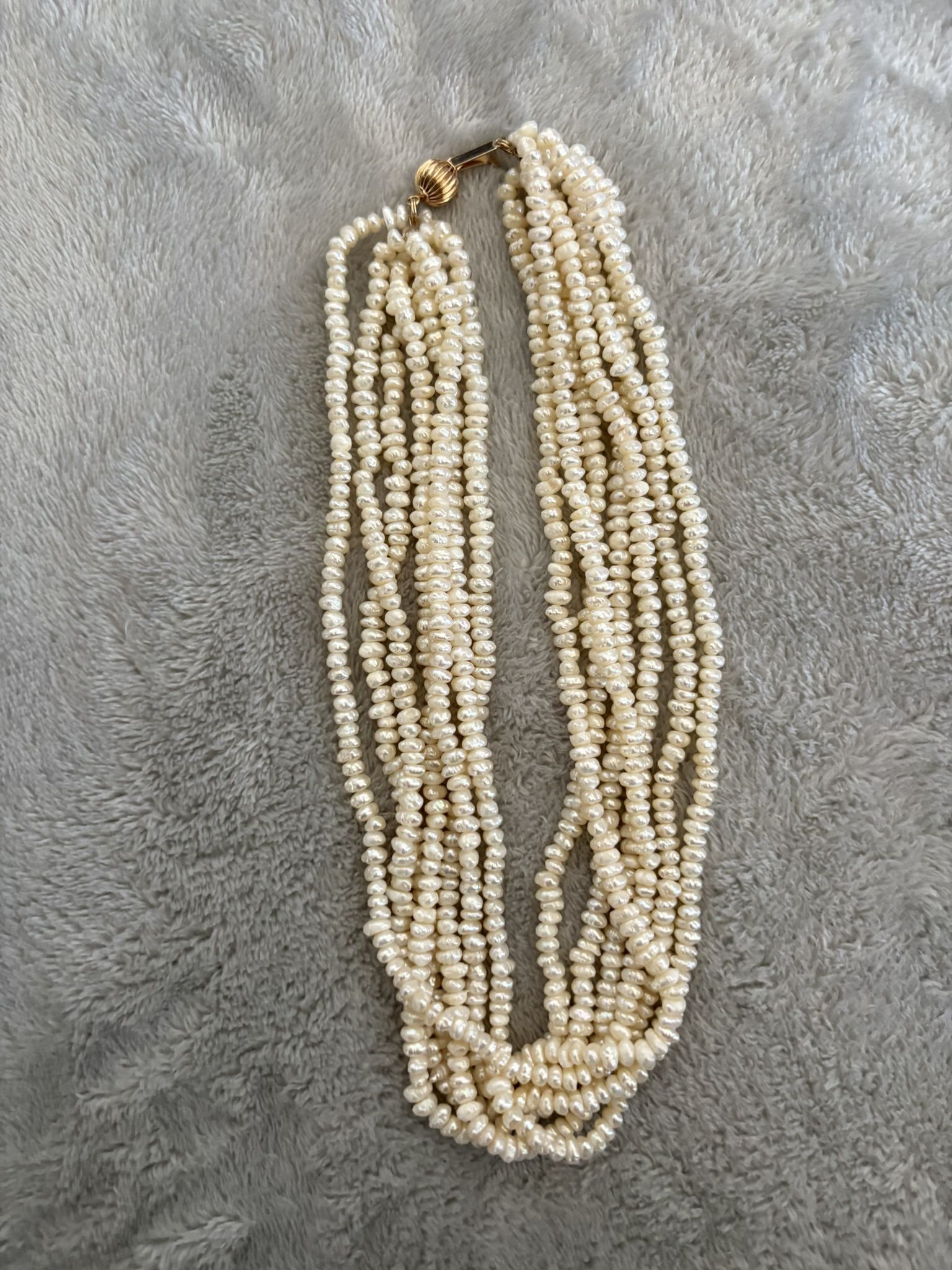 14K Gold Clasp on 7 Strand Rice Pearl Choker