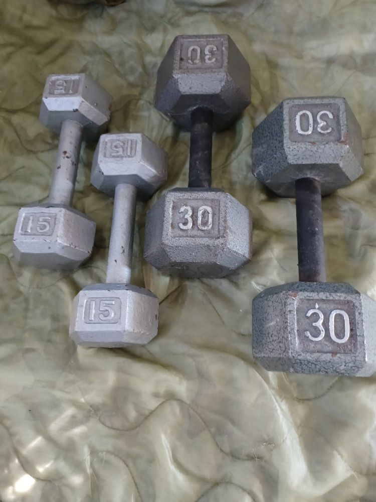 1 Pair of 30 lb. + 1 pair of 15 Lb. Dumbbells 
