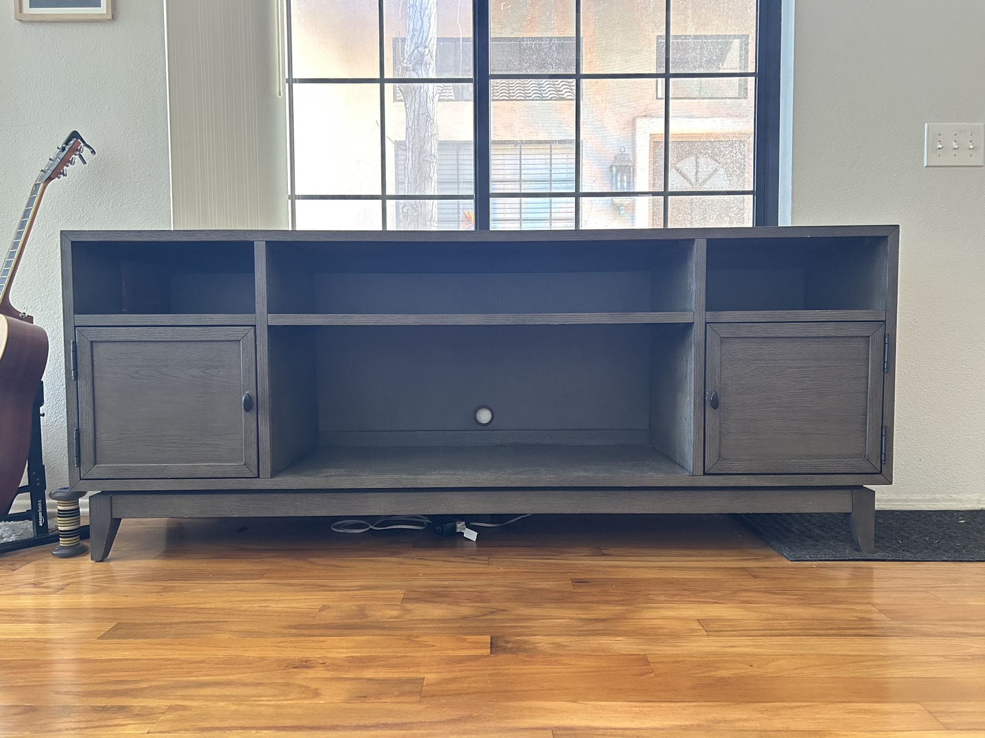 Console Media TV Stand Record Storage w Cabinet