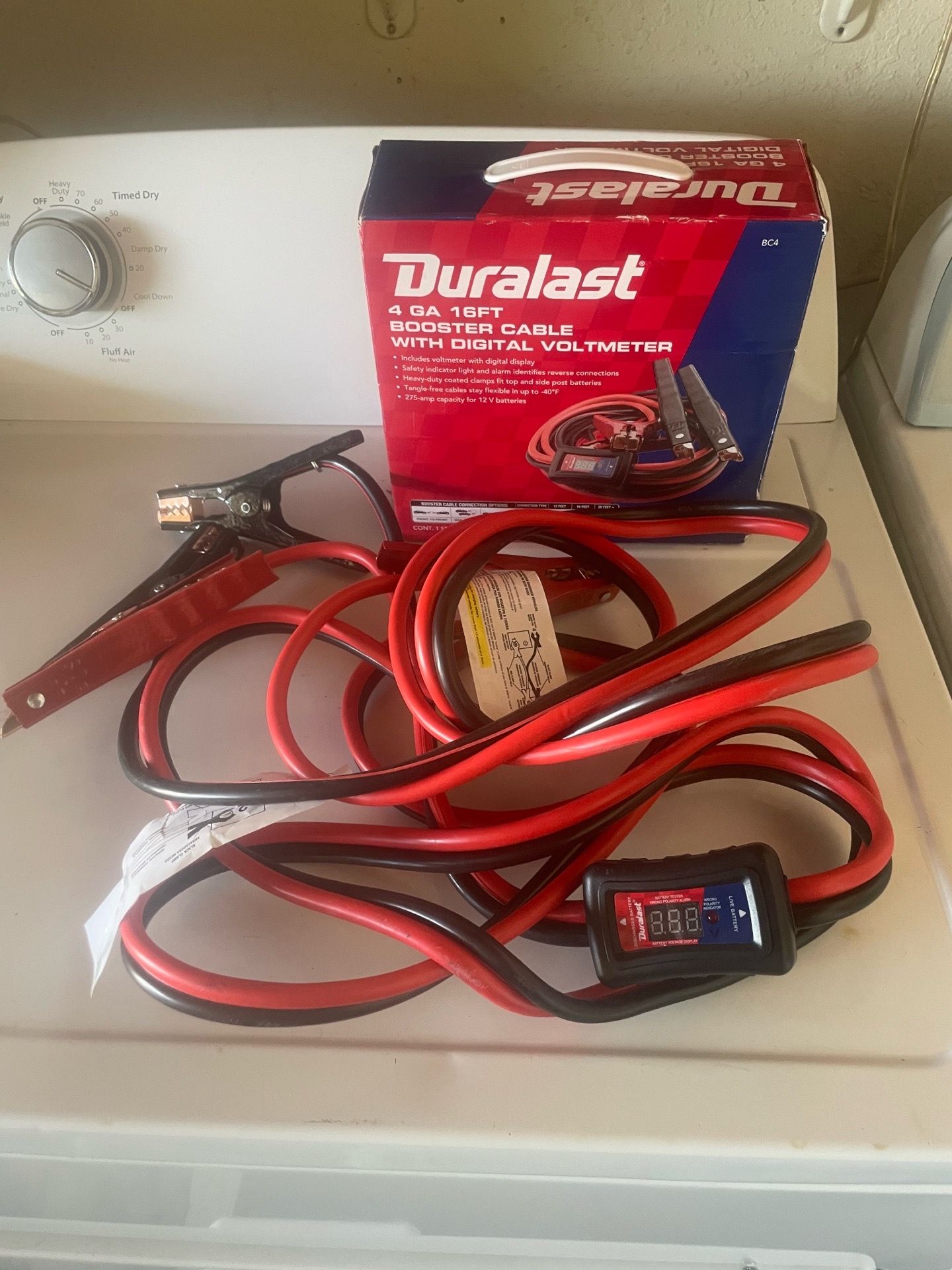 Jumper cables 16’ with voltage meter