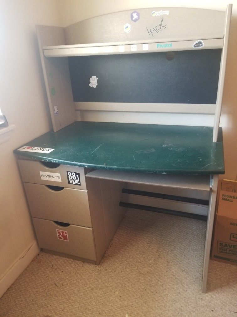 Wooden Computer Desk With Drawers & Top Rack