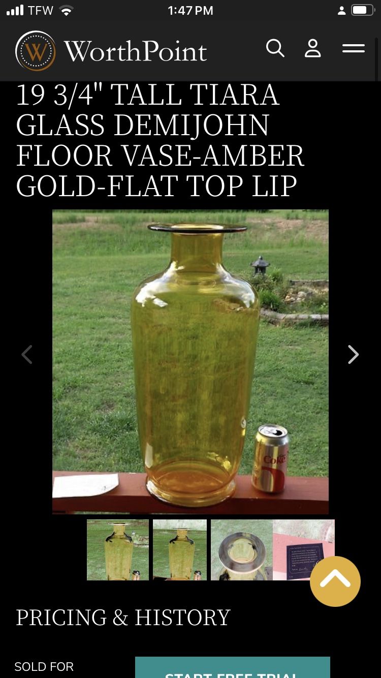 Beautiful Extra Large DEMIJOHN Vase by Tiara Glass in Amber Gold