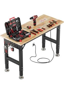 New in Box Adjustable Steel Workbench with Power Strip