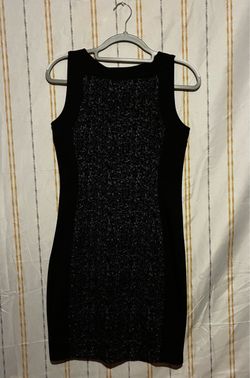Calvin Klein Black Sleeveless Mini Dress with Textured Front Panel