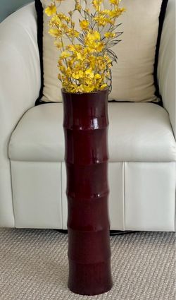 24” Spun Bamboo Lacquerware Decorative Floor Vase