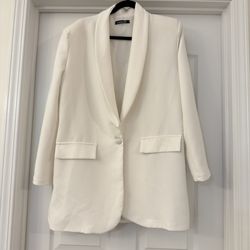 BOOHOO Ladies White Oversized Blazer Size 8 Chic Office Layer Jacket Stylish Fit