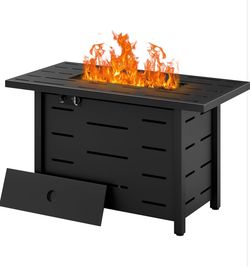 43 inch Outdoor Propane Fire Pit 50,000 BTU Gas Fire Pit Table with Lid, Waterproof Cover, Rectangle Gas Firepit Table for Garden/Patio, CSA Certifica