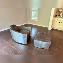 Restoration Hardware Aviator Chair and Rare Ottoman, Distressed Ebony Leather - Like New - Tega Cay, SC