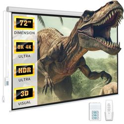DINAH 72 Inch Electric Projector Screen With Remote, Automatic Air Indoor Drop Down, Motorized 4K 3D HD Projection For Movies