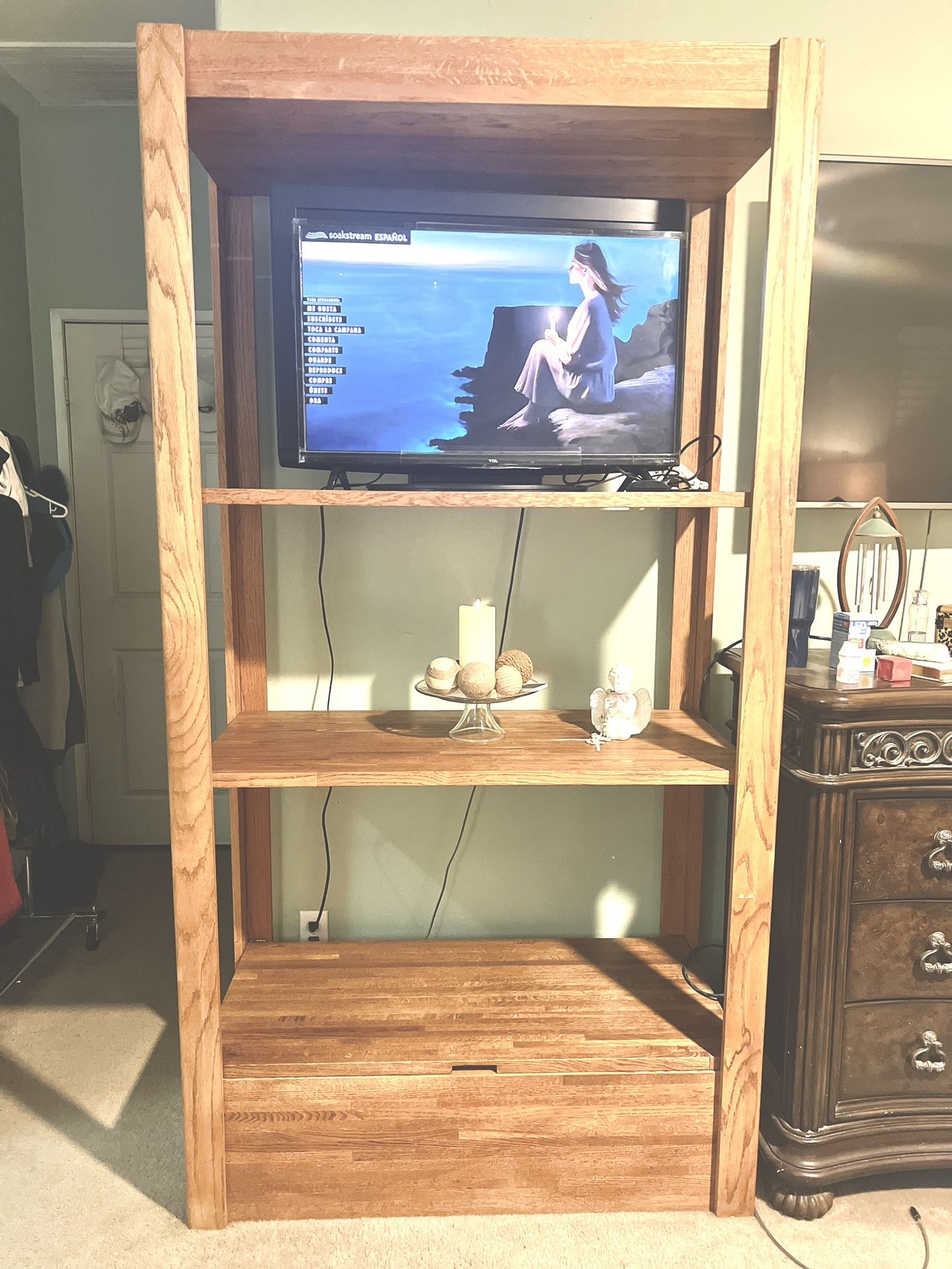 solid wood Oak shelf cabinet with storage